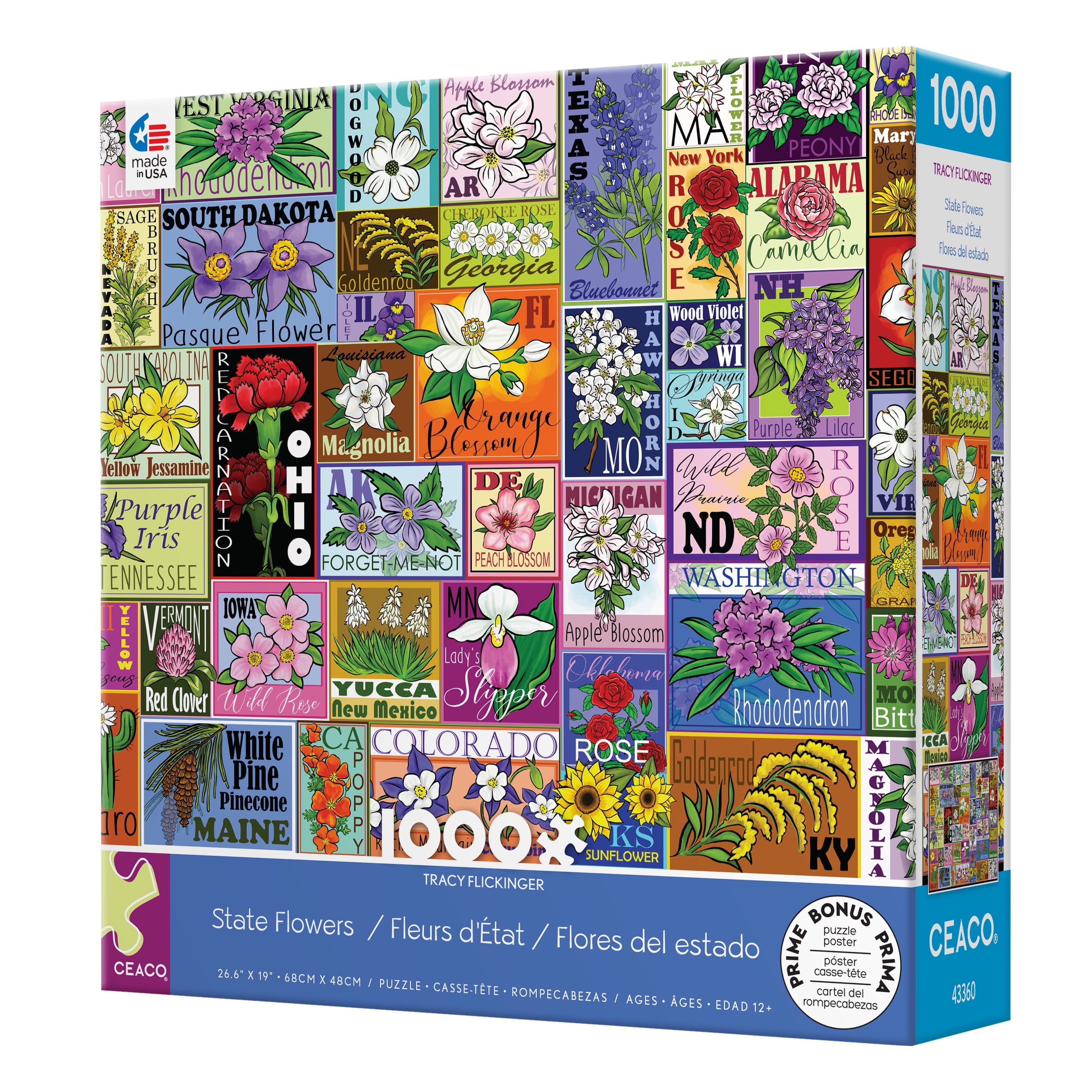 Ceaco 1000 Piece State Flowers (Tracy Flickinger) Interlocking Jigsaw Puzzle