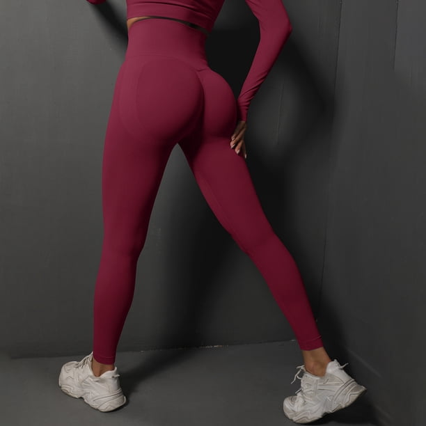 MKLEKYY Leggings deportivos para mujer, nuevos pantalones de yoga ajustados de punto sin costuras color melocotón para mujer, cintura alta y pantalones para correr y fitness 5068