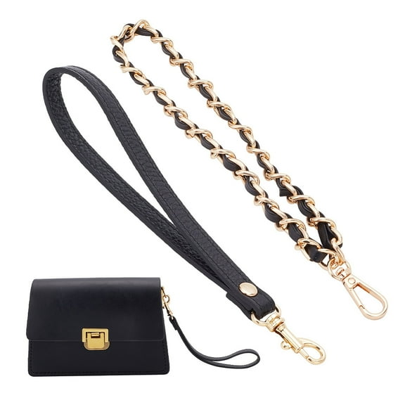 2pcs 2 style Wristlet bag Straps Cowhide & PU Imitation Leather Clutch bag Straps sets with Swivel Clasp Golden 19.8~21.5cm 1pc/style
