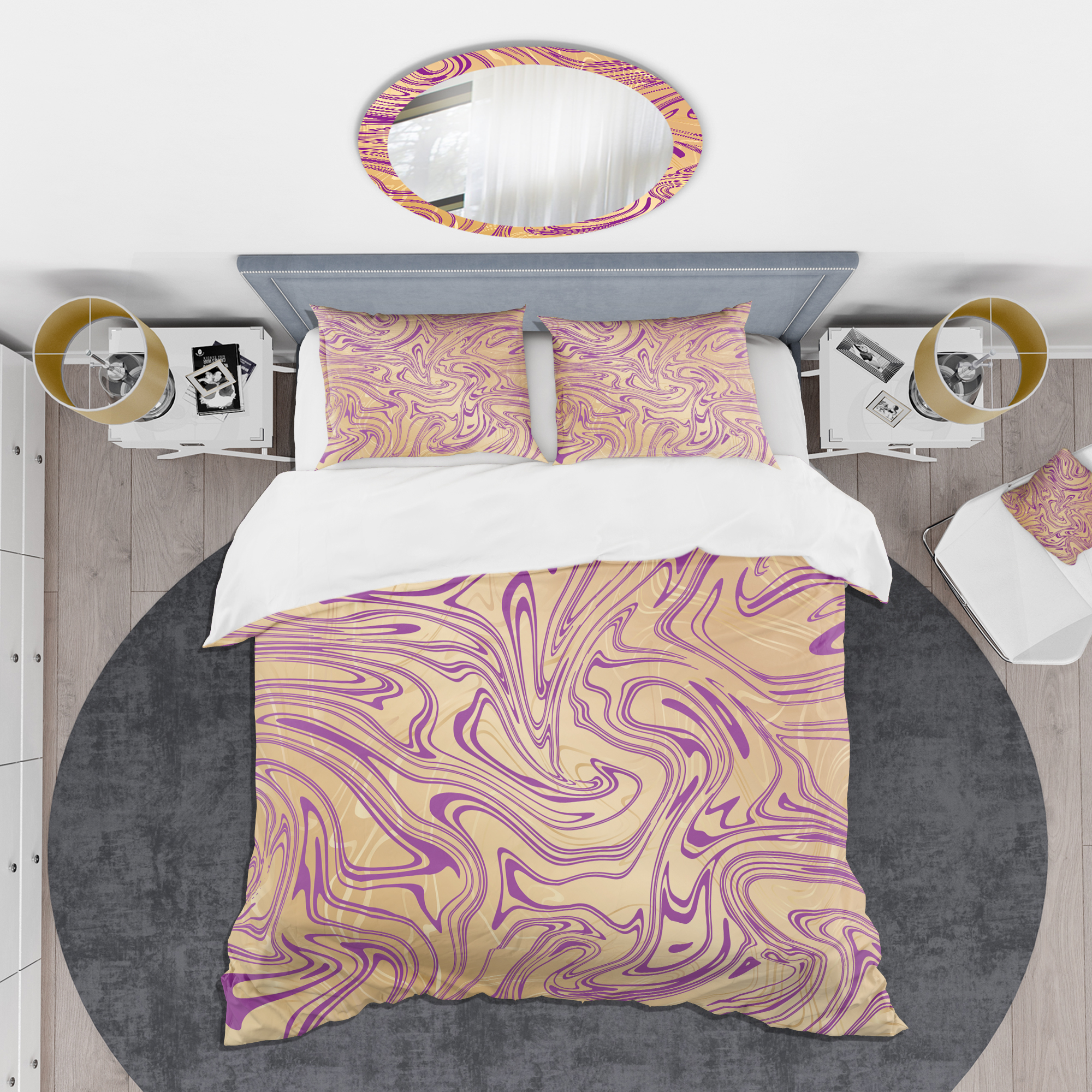 Designart 'Golden Marble Design V' Mid-Century Modern Duvet Cover Set