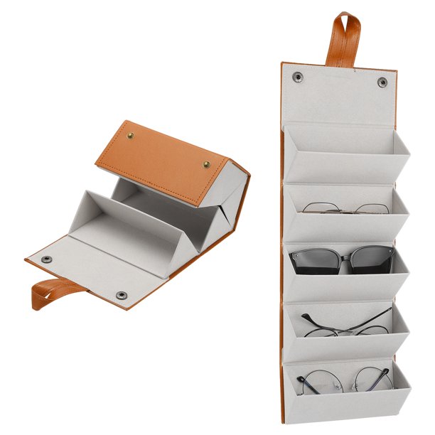 Organizador de gafas de sol, estuche de viaje de cuero para gafas de sol con 5 ranuras, caja organizadora de almacenamiento de gafas de sol para mujeres (marrón)
