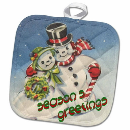 - 3dRose Mr. and Mrs. Snowman Holiday Greetings - Pot Holder, 8 by 8-inch