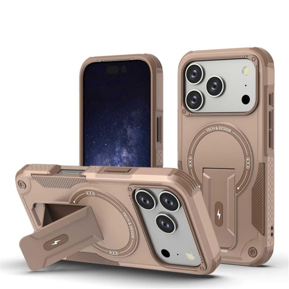 Magnetic Case for iPhone 17 Pro 6.3" Compatible with MagSafe, Invisible Kickstand, Rugged Shockproof Phone Cover,Gold,For iPhone 17 Pro
