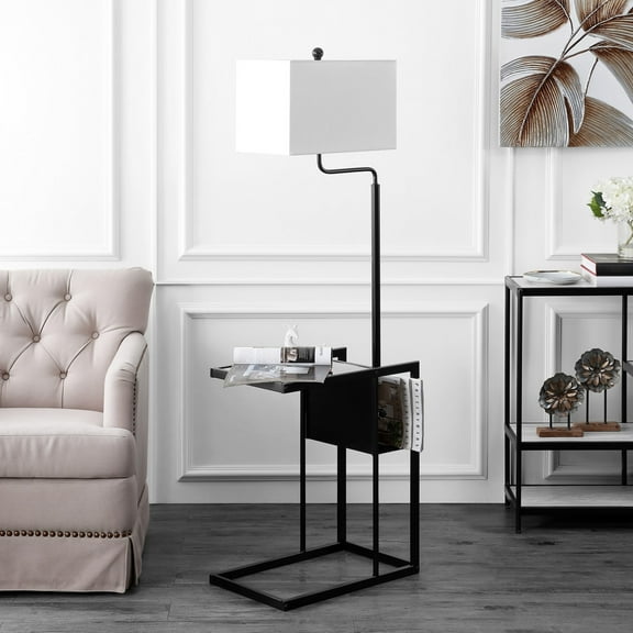 SAFAVIEH Janson 59 in. H Floor Lamp with Table, Matte Black