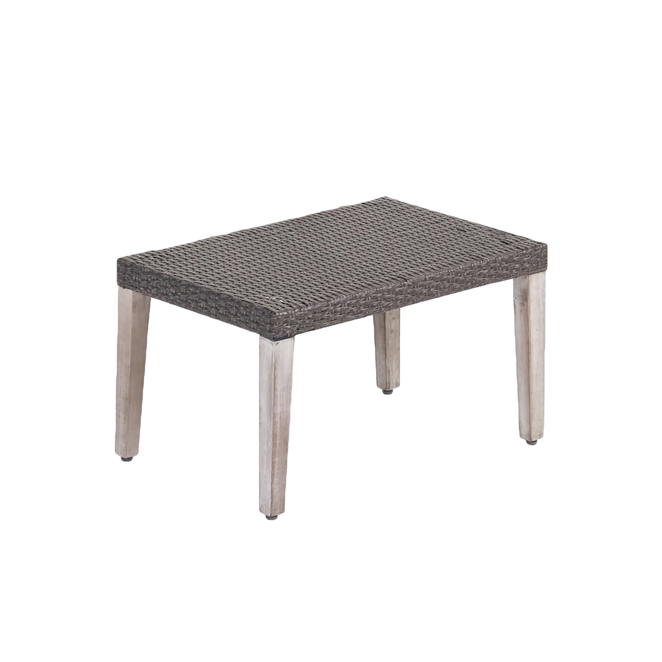 Sewell Wicker and Acacia Wood Outdoor Ottoman, Mixed Black, Weathered Gray