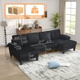 thumbnail image 4 of FFH 114" U Shaped Couch, Oversized Sectional Sofa with Double Chaise, Modular Cloud Couch Corduroy 4 Seater Sofa Set for Living Room, Black, 4 of 11