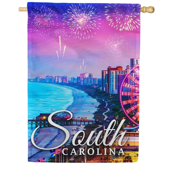 America Forever South Carolina State House Flag- 28 x 40 inches- South Carolina Fireworks in the Blue Purple Sky USA Regional Yard Outdoor Decorative Double Sided Flag