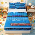 thumbnail image 2 of Erosebridal Vintage Train Zipper Full Size Comforter Sets with Fitted Sheet and 2 Pillowcases for Boys Men, Cartoon Locomotive Car Zipper Bedding Set, Blue, Reversible, 4pcs, 2 of 7