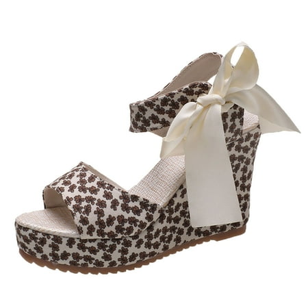 

ASEIDFNSA Pearl Sandals for Women Earth Runners Women Sandals Fashion Spring And Summer Women Sandals Wedge Heel Thick Bottom High Heel Fish Mouth Open Toe Breathable Ribbon Ties Flower Print Casual