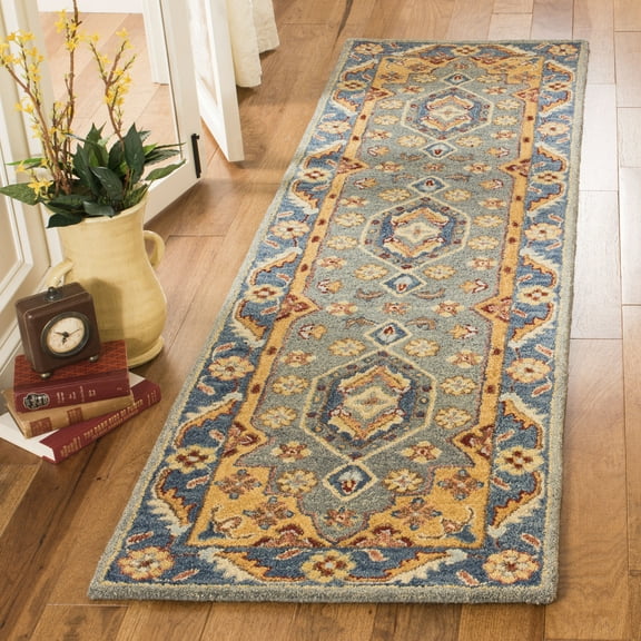SAFAVIEH Antiquity Napier Traditional Wool Runner Rug, Blue/Gold, 2'3" x 8'