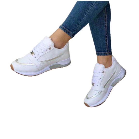 AUDeals Women Flat Sports Shoes, Breathable Casual Shoes, Comfortable Non Slip Low Top Platform Shoes (White, 8)