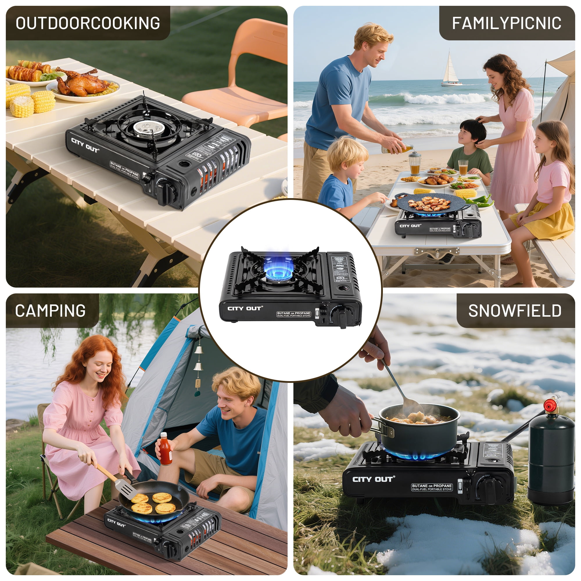 Cityout Dual Fuel Portable Camping Stove, Propane & Butane Gas Stove with Carrying Case for Emergencies, Outdoor BBQ
