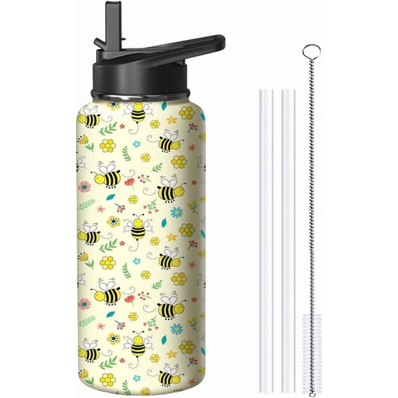 32oz Cat-Themed Insulated Water Bottle - Stainless Steel Travel Tumbler with Handle & Flip Straw Leakproof, Gift for Women Mom on Birthday Christmas