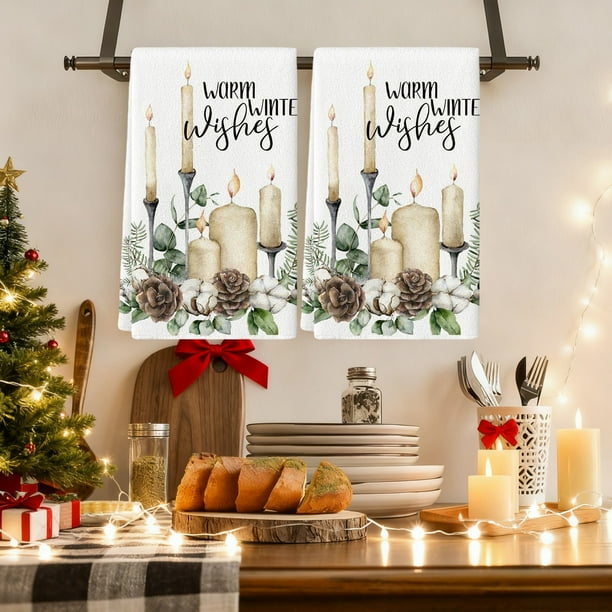 Toalla de cocina navideña | Paño decorativo a cuadros rojos | Poliéster suave y absorbente de 40 x 60 cm con lazo para colgar | Toalla de cocina navideña para uso diario y regalo