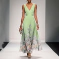 thumbnail image 6 of 2026 New Women's Light Blue Floral Print Deep V Neck Sleeveless Chiffon Maxi Dress Elegant Wedding Guest Formal Dress, 6 of 7