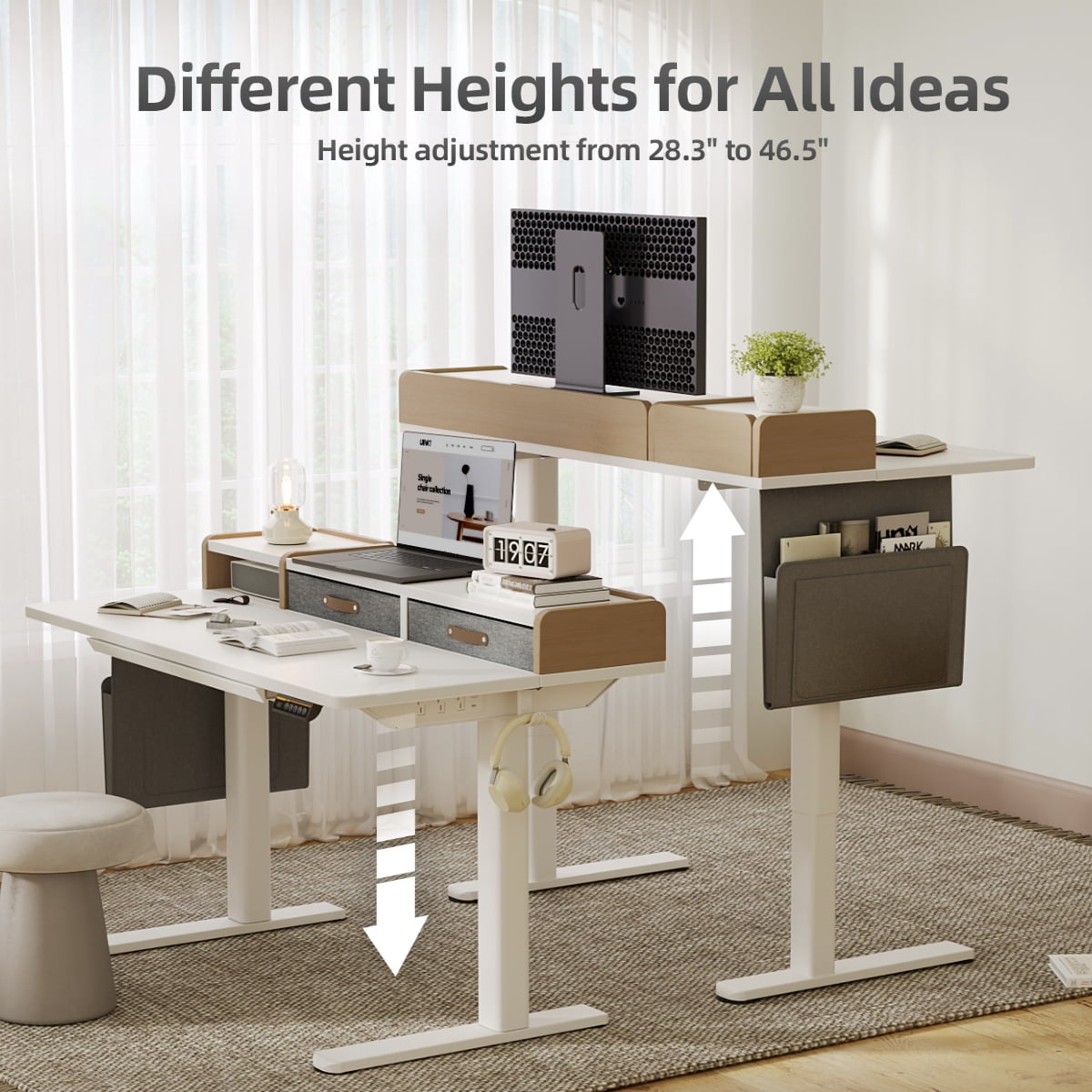 INNOVAR Standing Desk with 3 Storage Drawers, Adjustable Height Electric Stand up Computer Desks W/Outlets & USB Charging Ports,Sit to Stand Table Desk for Home Office Work Station,White