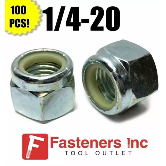 (Qty 100) 1/4-20 Nylon Insert Lock Nuts Nylock Zinc Plated (100 Pieces Total)
