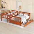 thumbnail image 4 of DreamBuck Twin over Full Bunk Bed with 2 Storage Drawers, Solid Wood Twin over Full Bunk Bed Frame with Guardrails and Ladders for Teens Adults, Can be Convertible into 2 Beds, Walnut, 4 of 8