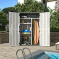 thumbnail image 6 of Aoxun Outdoor Resin Storage Shed with Metal Shelving Kit & Floor, 64 Cu.Ft Vertical Waterproof Storage Cabinet for Garage Storage, Pool Storage, Bike Shed, Garden Tools, Patio Furniture (White), 6 of 9