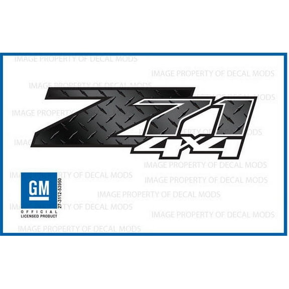 Decal Mods Z71 4x4 Decals Stickers fits Chevy Silverado Diamond Plate Black Pattern & White - DPBLKFW (2007-2013) bed side 1500 2500 HD (set of 2)