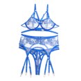 thumbnail image 1 of Conjuntos de lencería de liga de encaje para mujer Conjunto de ropa interior de encaje bordado con correas de hombro ajustables para lunas de miel, 1 of 6