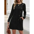 thumbnail image 4 of Long Sleeve Dress for Women Tunic Sweater Dresses with Pockets Fashion Buttons Side, 4 of 9
