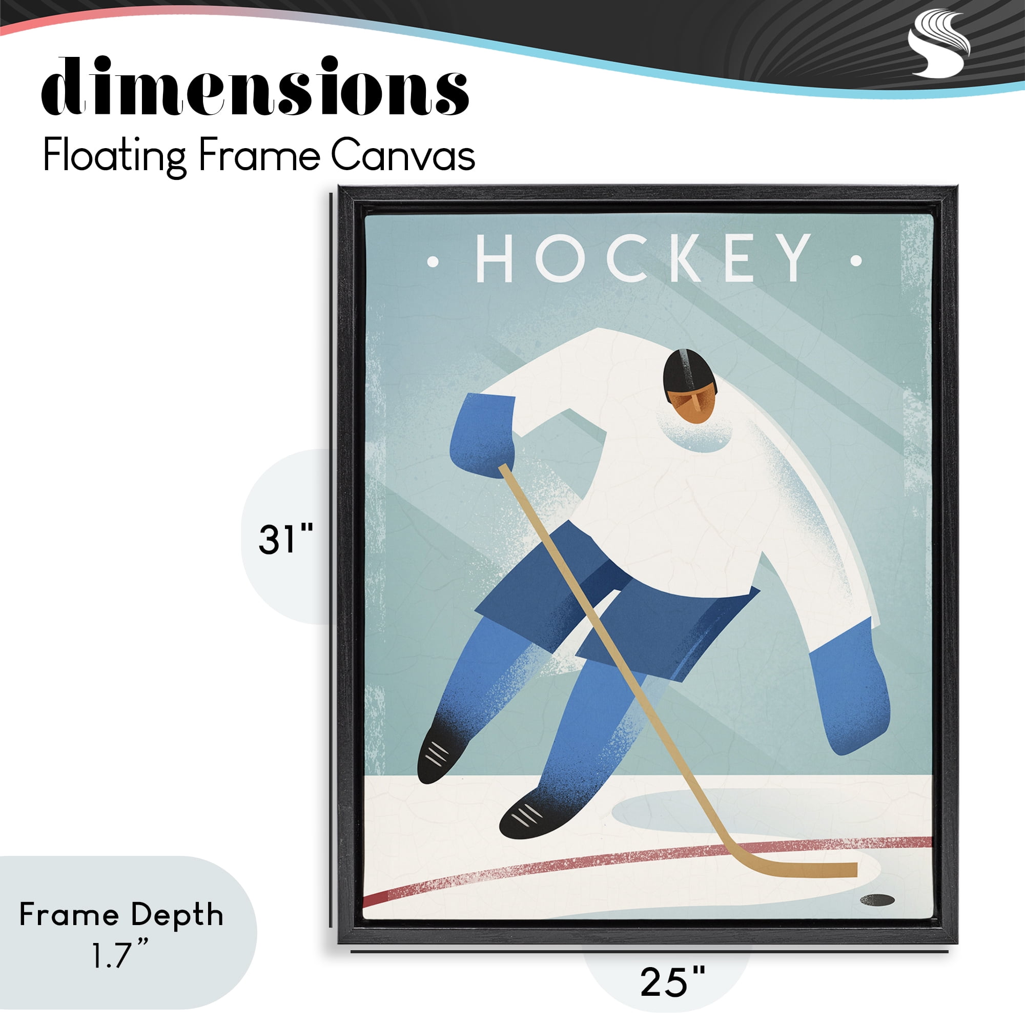 Stupell Industries Vintage Hockey Player Black Framed Floater Canvas Wall Art, design by Martin Wickstrom
