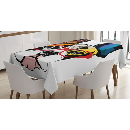 Bulldogs Glass Table (Bulldog Tablecloth, Colorful Abstract Illustration of a Canine Animal with Glasses Modern Art Style, Rectangular Table Cover for Dining Room Kitchen, 52 X 70 Inches, Multicolor, by)