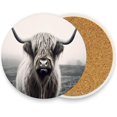 thumbnail image 2 of Highland Cow Grey Coasters Absorbent Moisture Non-Slip Drink Coaster Ceramic Stone with Cork Base Desktop Protection Prevent Furniture Damage 4PCS Home Decor, 2 of 6