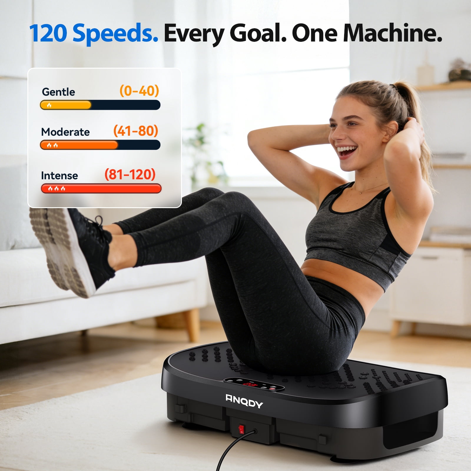 Anqdy Vibrating Platform Exercise Machine 120 Speed Levels, 9 Program Modes, Full Body Workout, LCD Display, 450 lb Max Load, Black, 1 Count