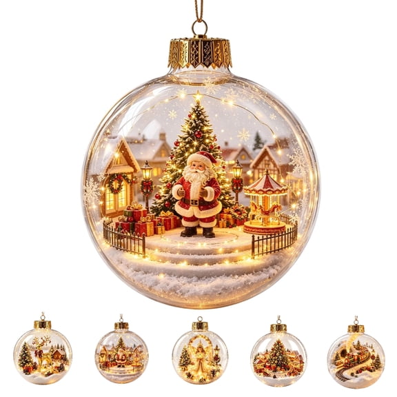 Clearance Christmas Ball Story Ornament, Light-Up Scene Ornament, Christmas Decoration for Tree Home Party, Christmas Gift (Santa)