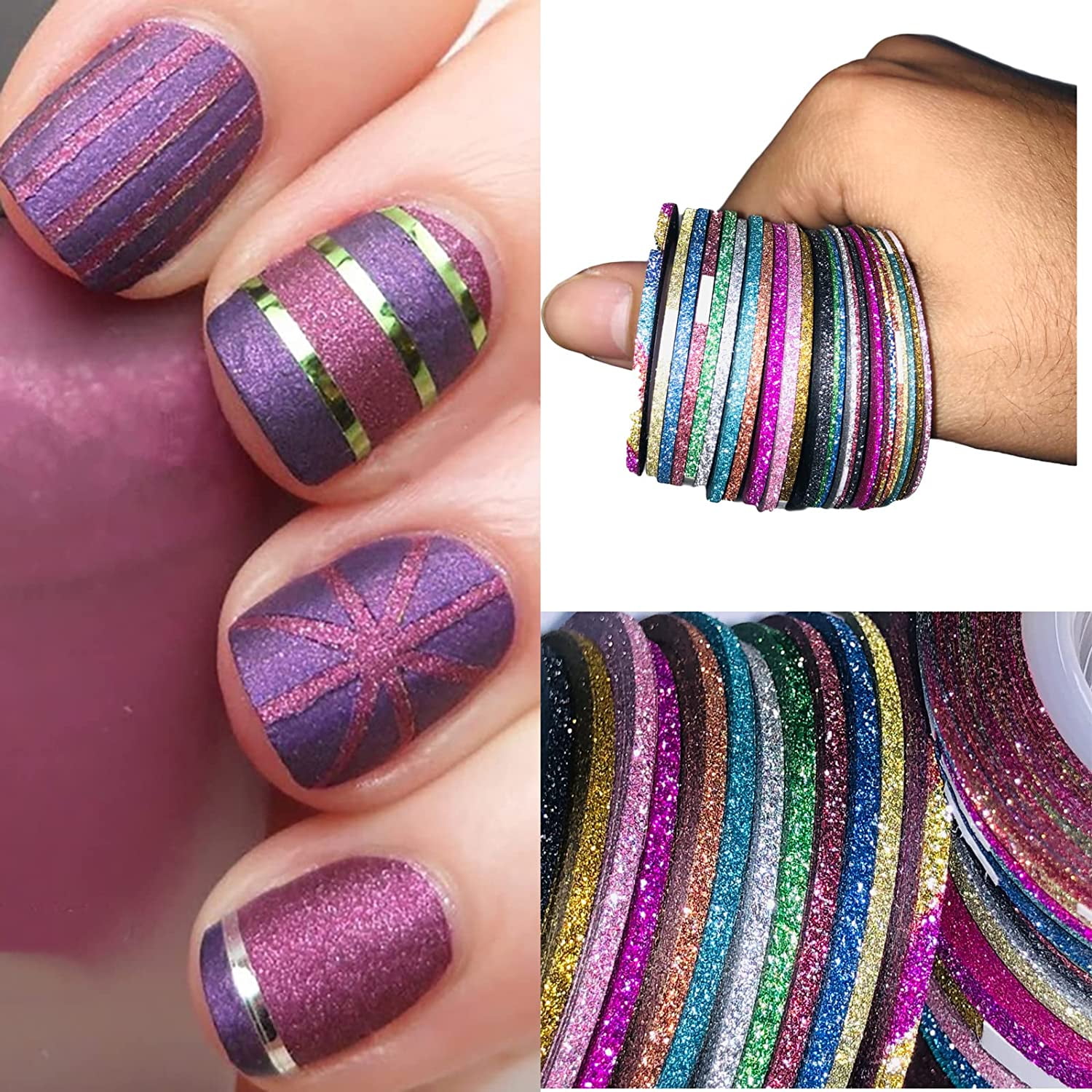 30 Mixed Colors Rolls Nail Art Striping Tape Line, Nail Strips Tape  Decoration Gold and Silver Sticker Nail Line DIY Nail Tip : Amazon.co.uk:  Beauty
