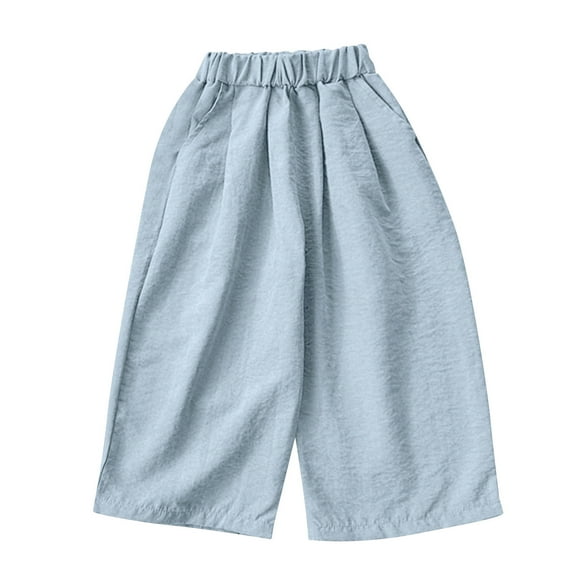ZACPNCV Toddler Girls Wide Leg Pants Elastic Waist Pants Kids Loose Bottoms Light Blue 6-7 Years