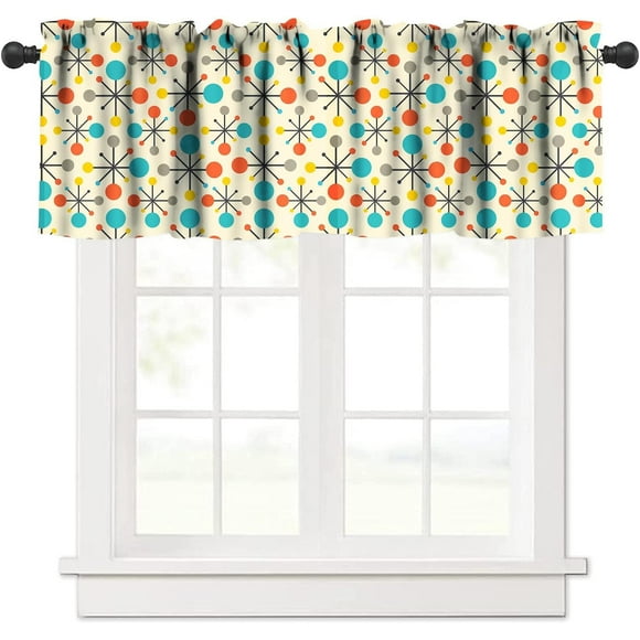 Abstract Geometric Valances Curtain,Mid Century Fifties Modern Retro Colors Pattern for Living Room Bedroom Bathroom Kitchen 1 Panels W54xL18in