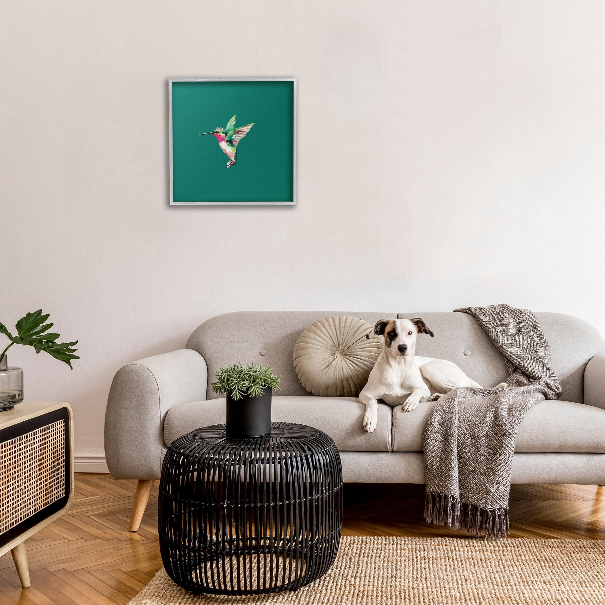Stupell Industries Hummingbird with Tiara Animals & Insects Painting Gray Framed Art Print Wall Art, 24 x 24