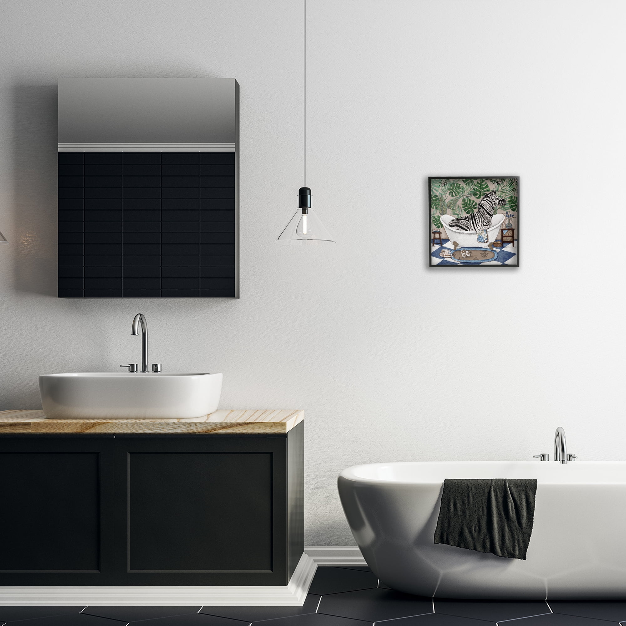 Stupell Industries Zebra in Tropical Bathtub Black Framed Giclee Art, design by Janet Tava