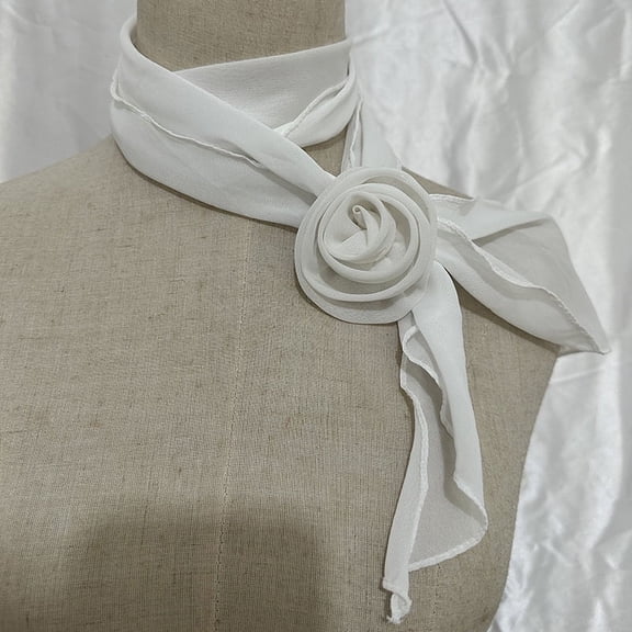 ERDOUY elegant and personalized scarf, long small scarf with rose buckle collar decoration, artistic style dressing scarf (white)