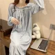thumbnail image 3 of Camisón de algodón de manga larga estilo princesa para mujeres embarazadas ropa de dormir hasta el tobillo de talla grande primavera Otoño Invierno, 3 of 5