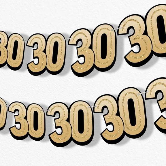 Big Dot of Happiness 30th Birthday Garland Banner Adult Black and Gold Birthday Party Decorations Backdrop 30 Feet of Cord 15 Double Sided Paper Number Age 30 Shapes