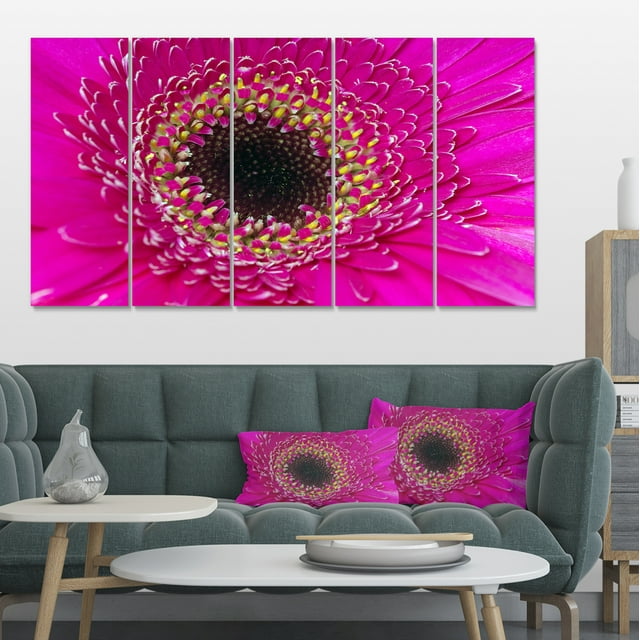 Center of Gerbera Flower Close up - Flowers Canvas Wall Artwork