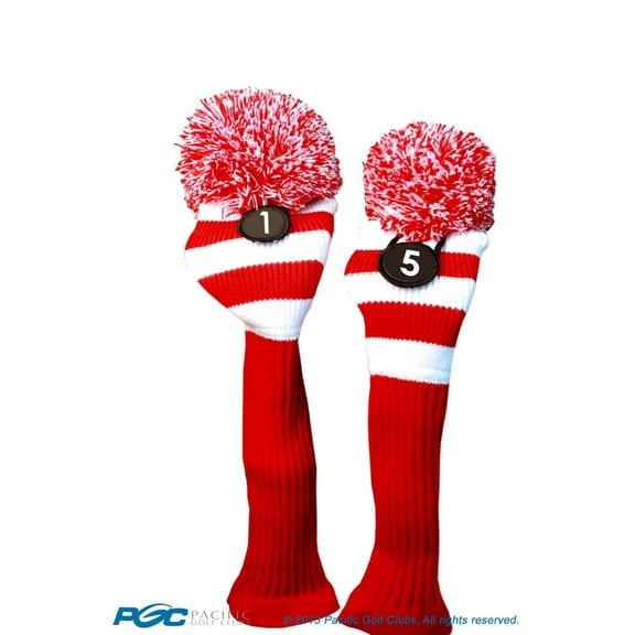 Majek Golf Club 1 5 White and Red Limited Edition Driver and Fairway Wood Head Covers Fits 460cc Drivers Tour Knit Retro Vintage Pom Classic Long Neck Metal Longneck Woods Headcovers