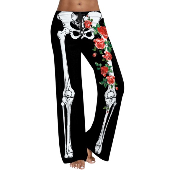 Bibifish Womens Pajama Pants Halloween Novelty Print Drawstring Waist Trendy Fall Winter Wide Leg Sleep Bottom
