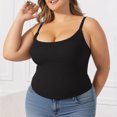 thumbnail image 4 of MOJOGO Summer Casual Cami Top for Women Rib Knit Square Neck Undershirts Stretchy Cross Back Sleeveless Tank Tops Plus Size Tops Black 4XL, 4 of 6