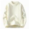 thumbnail image 3 of successthop Mens Cable Knit Sweater Plus Size Long Sleeve Chunky Crewneck Knitwear Jacquard Solid Keep Warm Top Beige L, 3 of 6