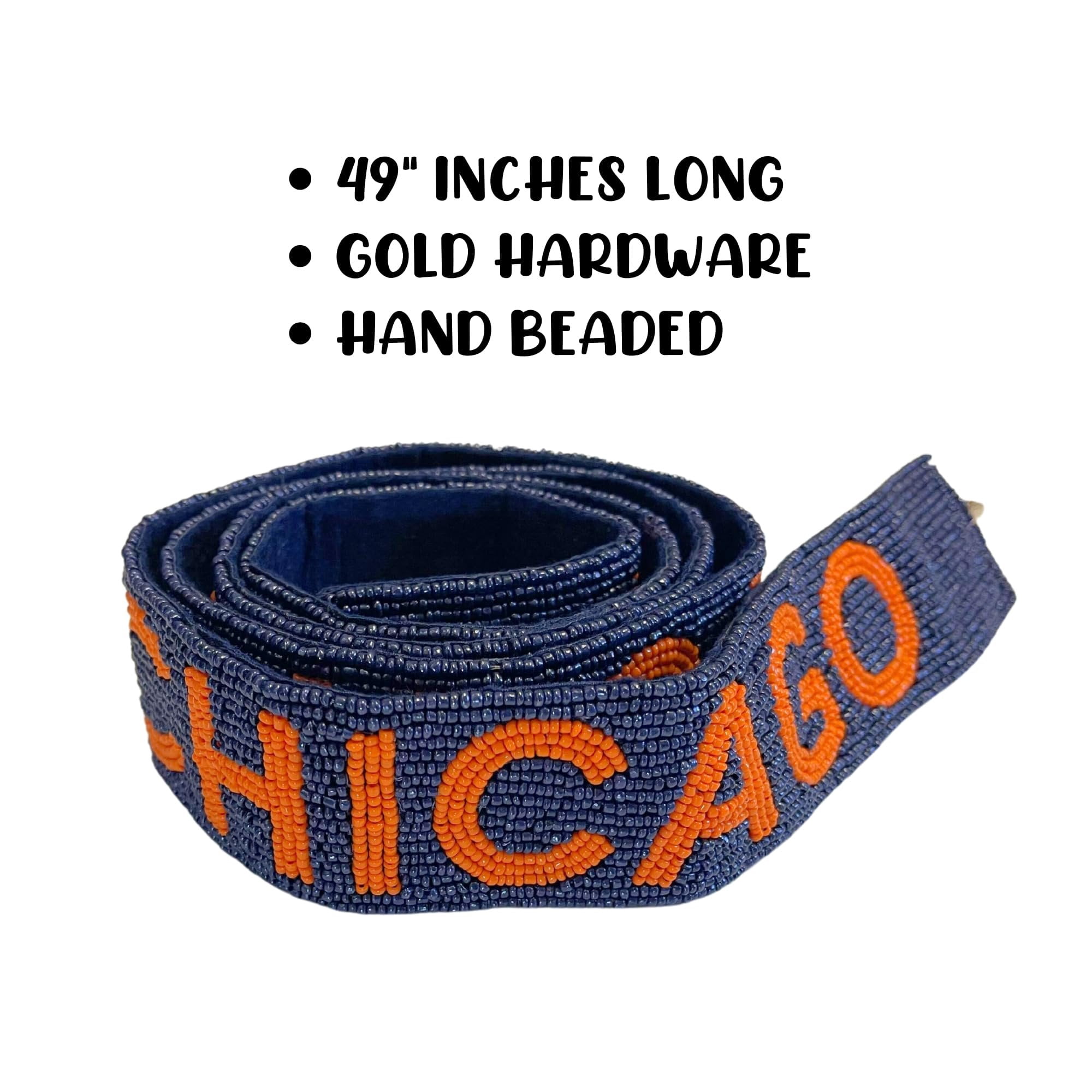 Lashicorn Chicago Navy Blue Beaded Purse Strap Orange Letters 49 Pro Football Stadium Approved Clear Bag Bear Gold Hardware Sports Illinois