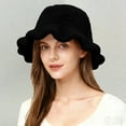 thumbnail image 2 of BLOCLOALO Winter Warm Plush Bucket Hats for Women Solid Color Cute Fisherman Hats with Ruffled Brim Outdoor Sun Hat for Cold Weather Black One Size, 2 of 4