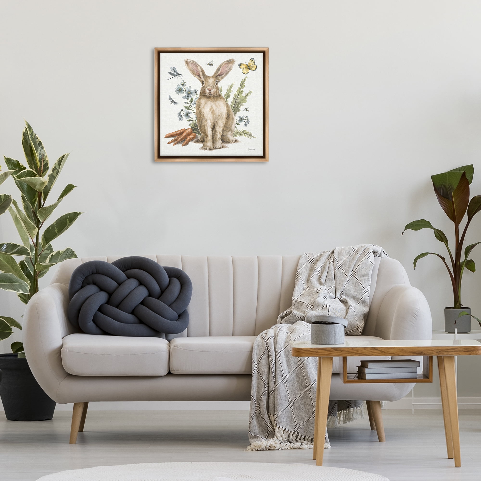 Stupell Industries Rabbit & Garden Patch Animals & Insects Painting Brown Floater Framed Canvas Art Print Wall Art, 25 x 25