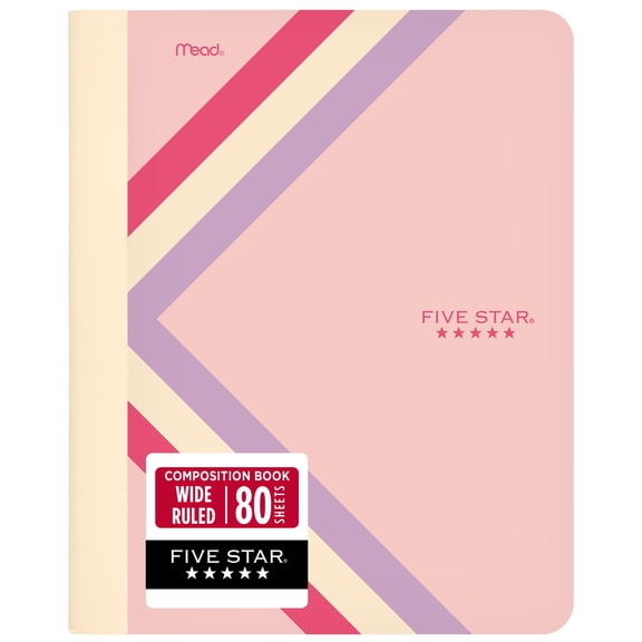 Five Star Composition Book Plus Study App, Wide Ruled, Pink Chevron
