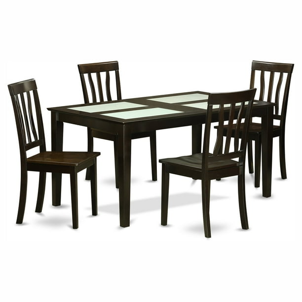 East West Furniture Capris 5 Piece Glass Top Rectangular Dining Table Set With Antique Wooden Seat Chairs Com Antique Wooden Seat Chairs, How To Clean Old Glass Table Top