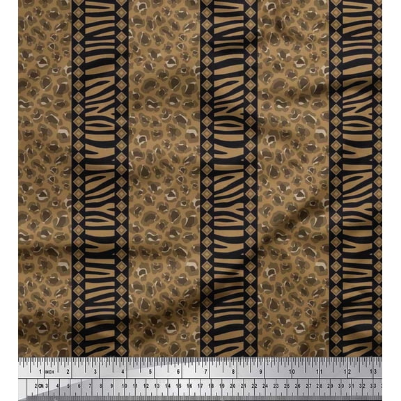 Soimoi Brown Cotton Duck Fabric Stripe,Leopard & Wild Animal Skin Fabric Prints by Yard 42 Inch Wide